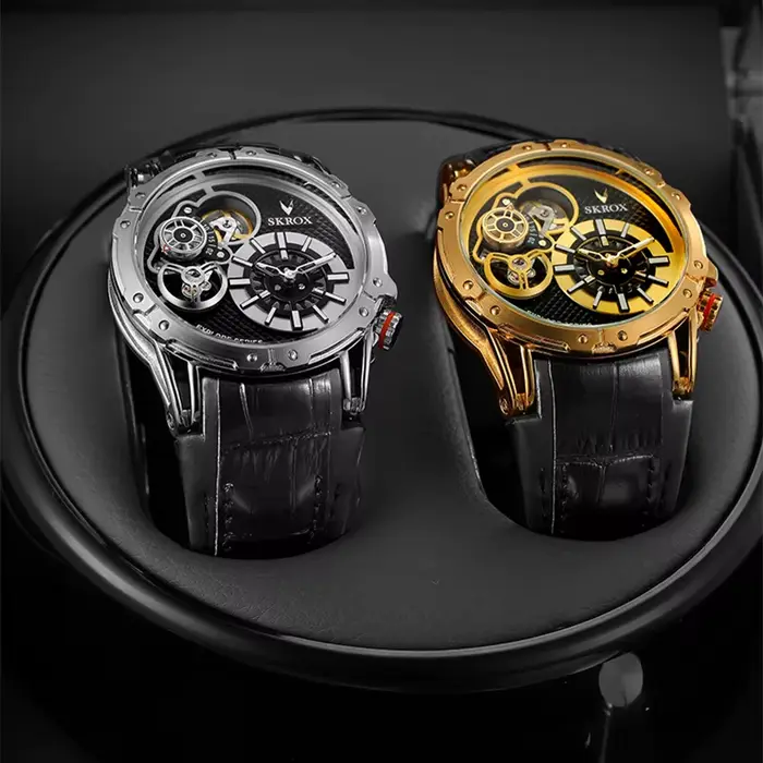 SKROX Style Punk grande taille double mouvements automatique homme montre Tourbillon étanche militaire terrain sport Silicone montres
