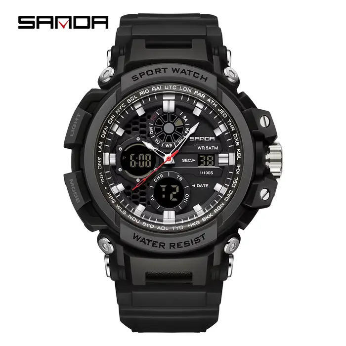 SANDA Nouvelle montre électronique pour homme 3390, élégante et luxueuse, sportive, multifonctionnel