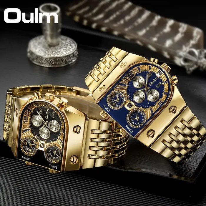 Montre carrée homme Oulm quartz avec fonction horaire multi-fuseau audacieuse pour aventuriers modernes occasions spéciales