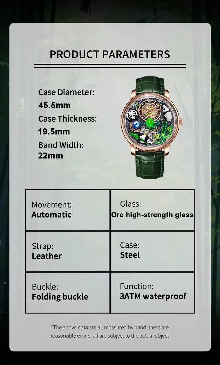 Montre mécanique PINDU avec cadran panda, bracelet en cuir, résistante à l'eau, pour hommes, mouvement automatique, style mode et décontracté, occasions spéciales