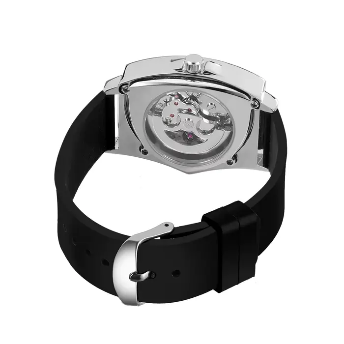 Montre T-WINNER Triangle en acier inoxydable avec mouvement automatique et bracelet en caoutchouc résistant à l'eau pour homme occasions spéciales et sportives