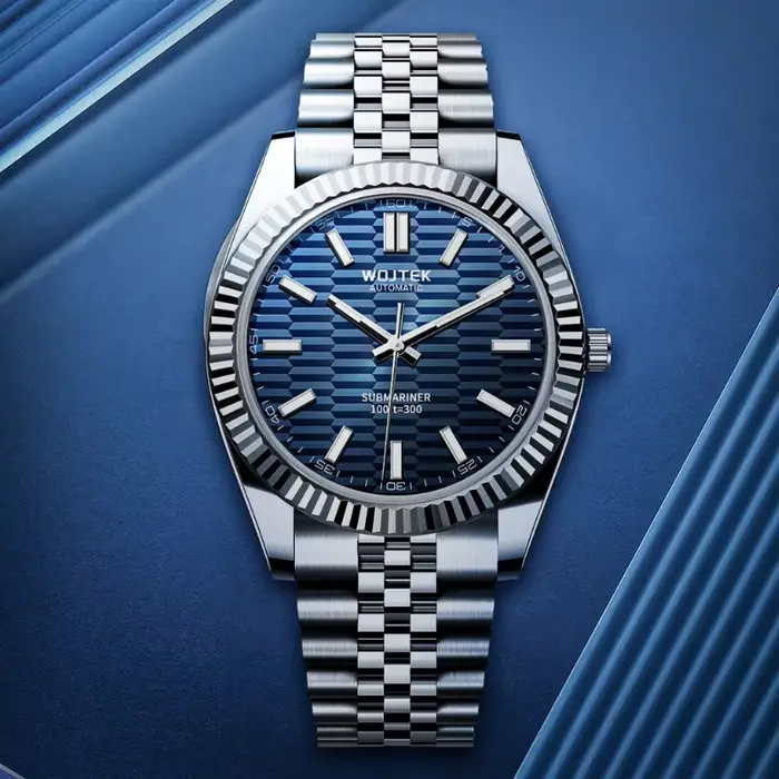 Montre mécanique automatique style log avec boîtier et bracelet en acier de 40 mm de diamètre et 14 mm d'épaisseur