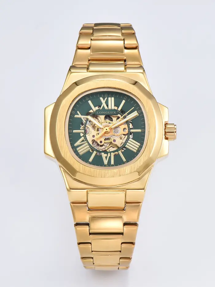 Montre homme automatique mécanique cadran romain squelette lumineuse acier inoxydable pour affaires et occasions spéciales