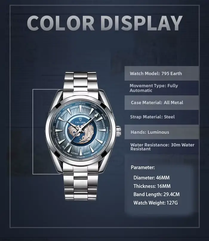 Montre automatique à motif terrestre pour homme