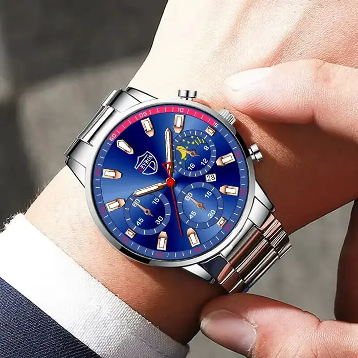 DEYROS luxe hommes argent Quartz montre-bracelet mâle en acier inoxydable