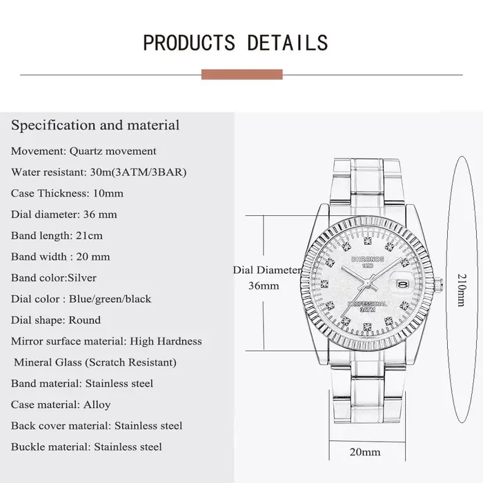 Montre étanche avec date analogique pour homme