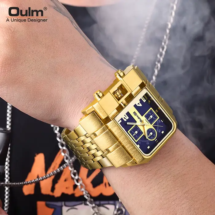 Oulm-Montre de marque de luxe en acier inoxydable pour homme