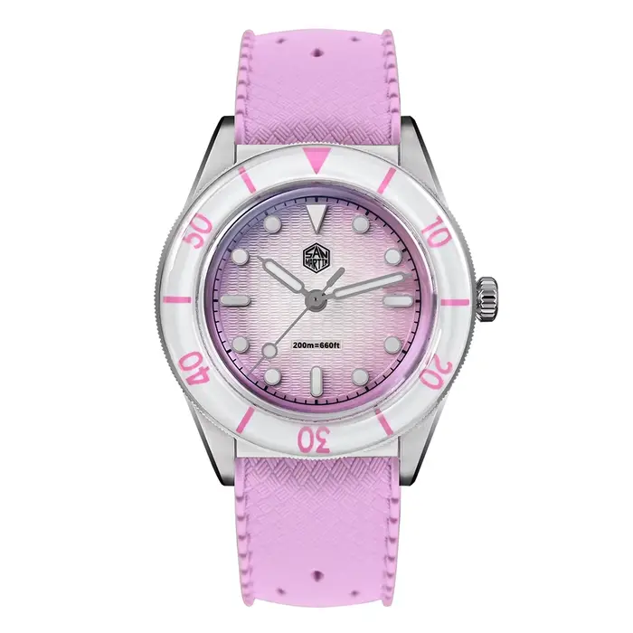 Montre de plongée à quartz San Martin 32,5 mm Ronda 703 pour femme, cadran ondulé guilloché en nacre