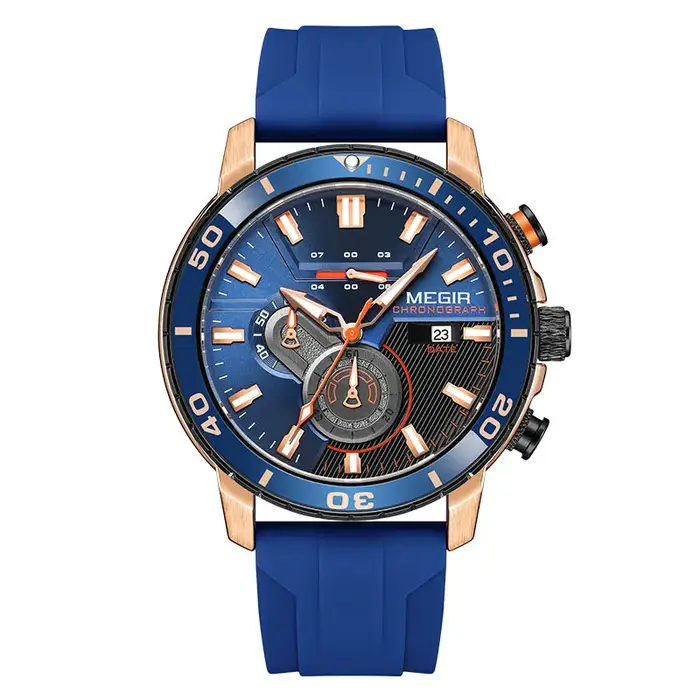 MEGIR montre de Sport Orange pour hommes mode bracelet en Silicone étanche chronographe montre-bracelet à Quartz avec Date automatique aiguilles lumineuses