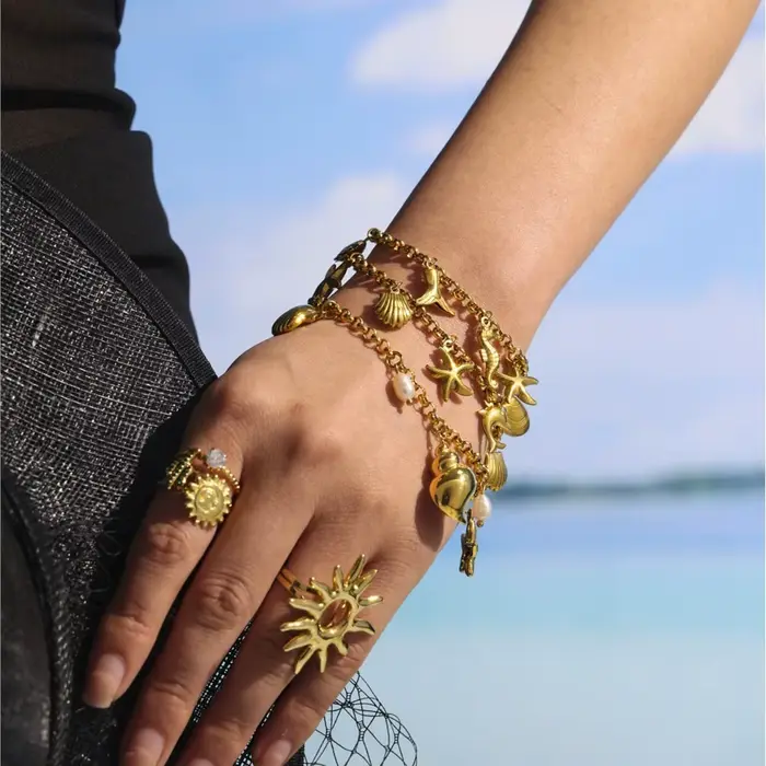 Bracelet chaîne en acier inoxydable plaqué or 18 carats