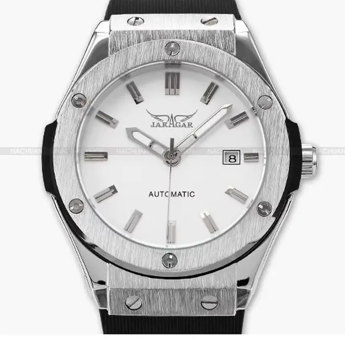 JARAGAR marques argent boîte en acier inoxydable analogique automatique mécanique silicone sport montres pour hommes avec Date