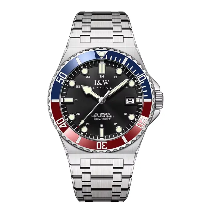 IW marque de luxe automatique mécanique sport montre de plongée rouge bleu lunette acier saphir luxe