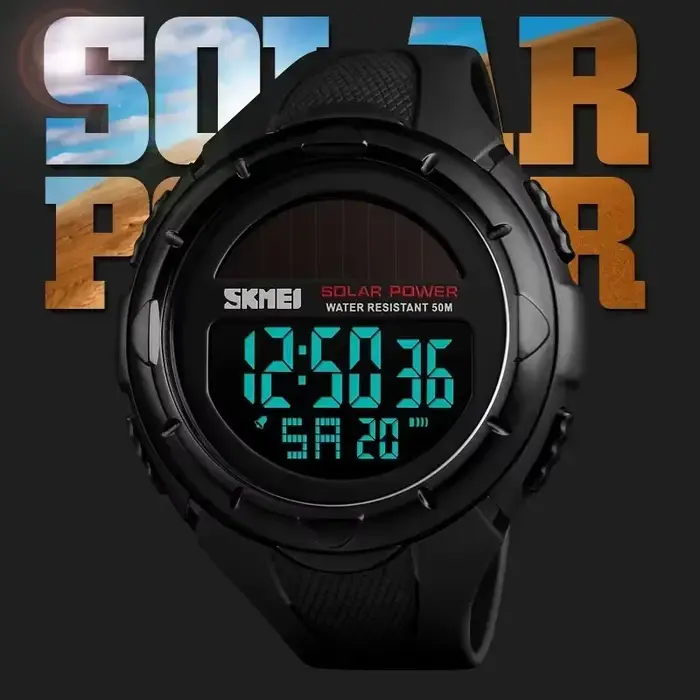 Montre-bracelet numérique à énergie solaire pour homme