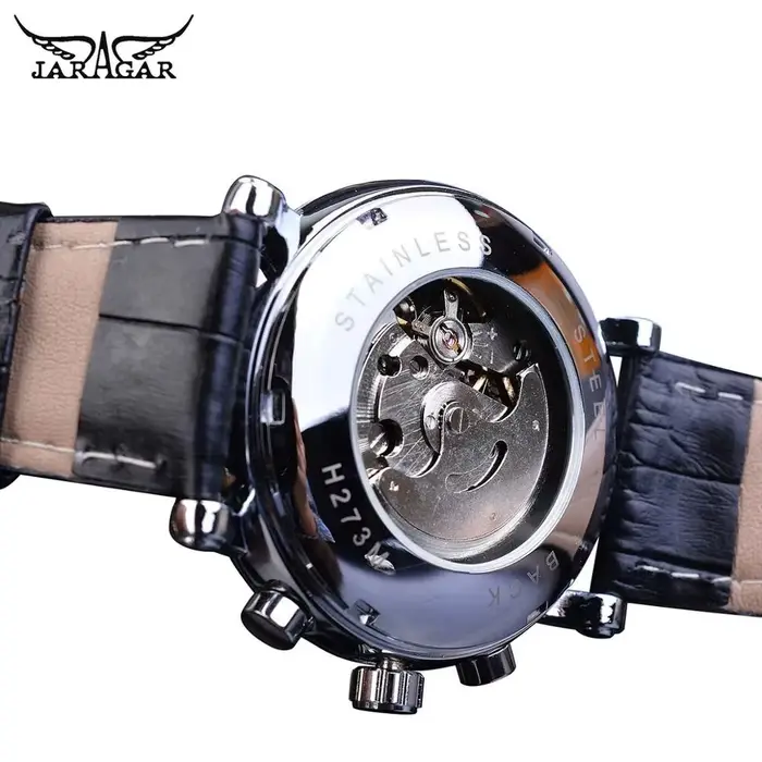 JARAGAR 1166 montre mécanique automatique pour hommes Six aiguilles chiffres romains cadran bracelet en cuir véritable semaine Date montres d'affaires