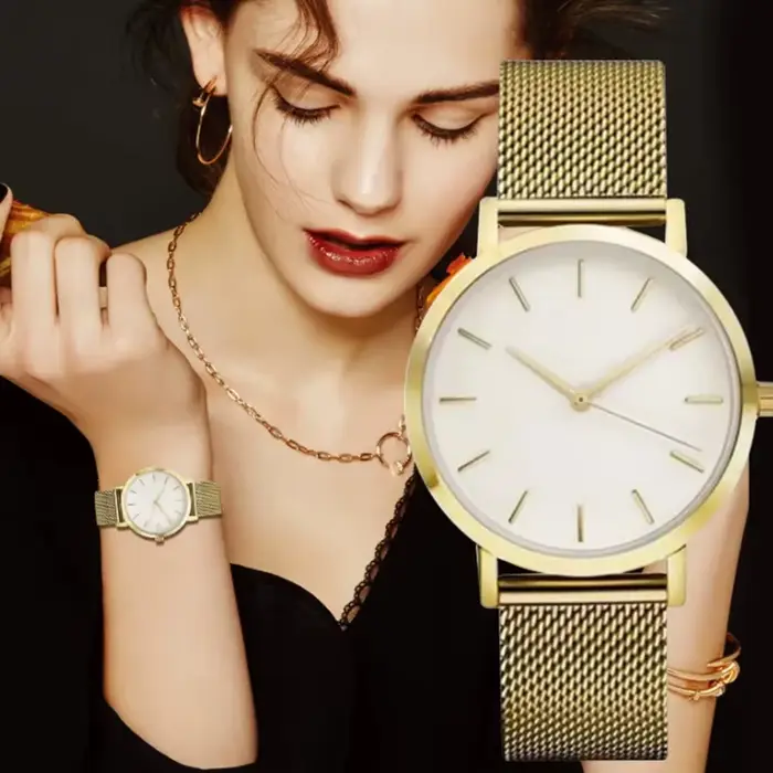 Top marque femmes montres de luxe en métal maille Simple