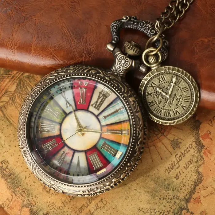Colorful Pocket Watch Roman Numeral Dial Display Quartz with Necklace Chain Leisure Pendant Gift Luxury Clock Exquisite Relogios