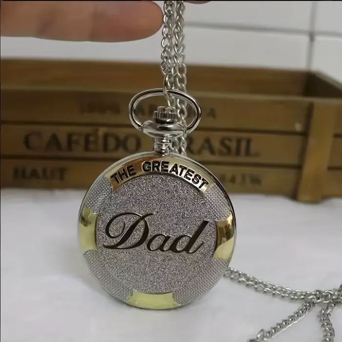 Montre de poche à Quartz pour hommes, Vintage, argent doré, le plus grand papa, chaîne Fob, collier,