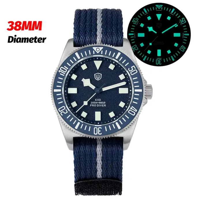 Watchdives EXD 40 Montre de plongée en titane vert rétro VH31 Montres à quartz étanches 200M Verre s