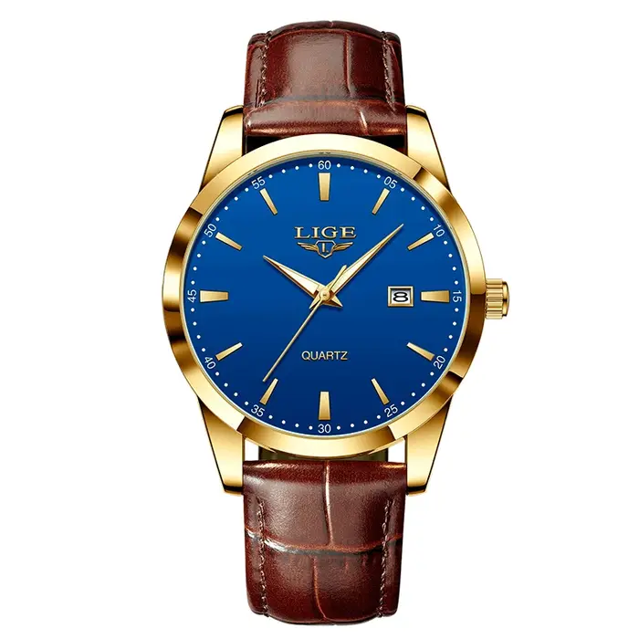 LIGE montre de sport pour hommes mode affaires en cuir Quartz montres