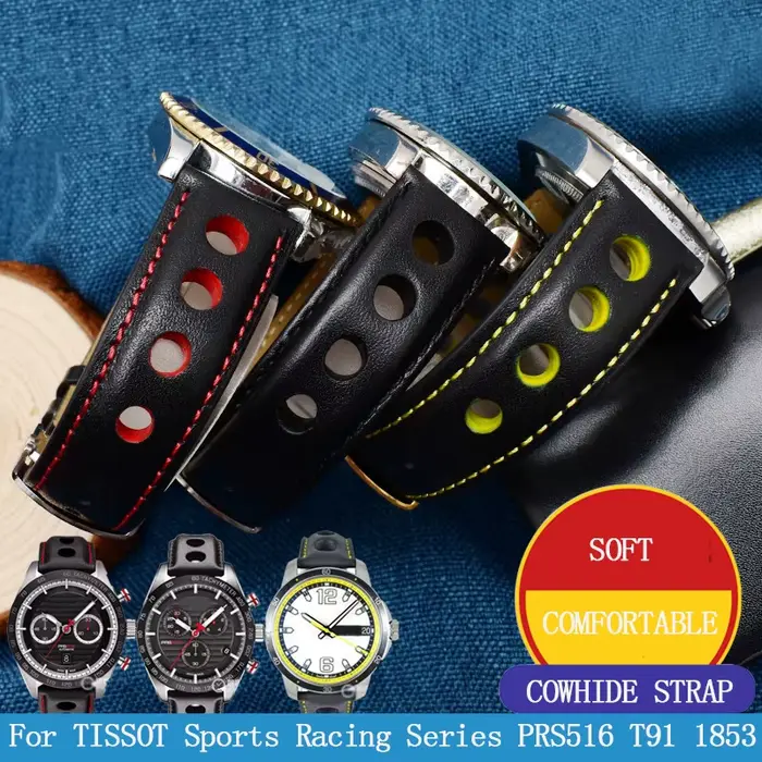 Bracelet en cuir de vache pour montres Tissot Sports Racing Series PRS516 élégant et polyvalent pour homme et femme toutes occasions