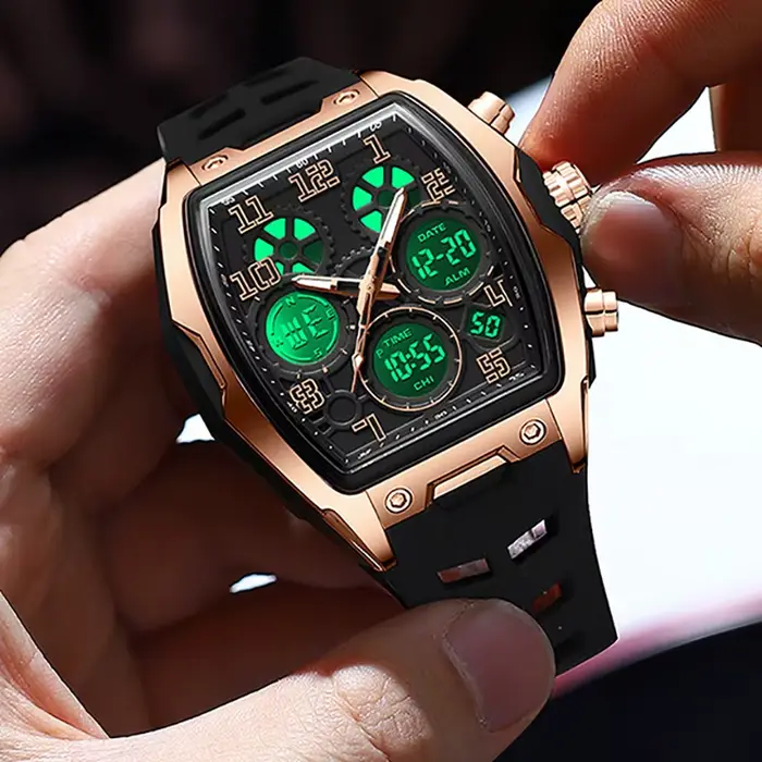 Hommes double affichage montres horloges 2025 M.A.W montres sport silicone montre-bracelet numérique quartz technologie multifonctionnelle