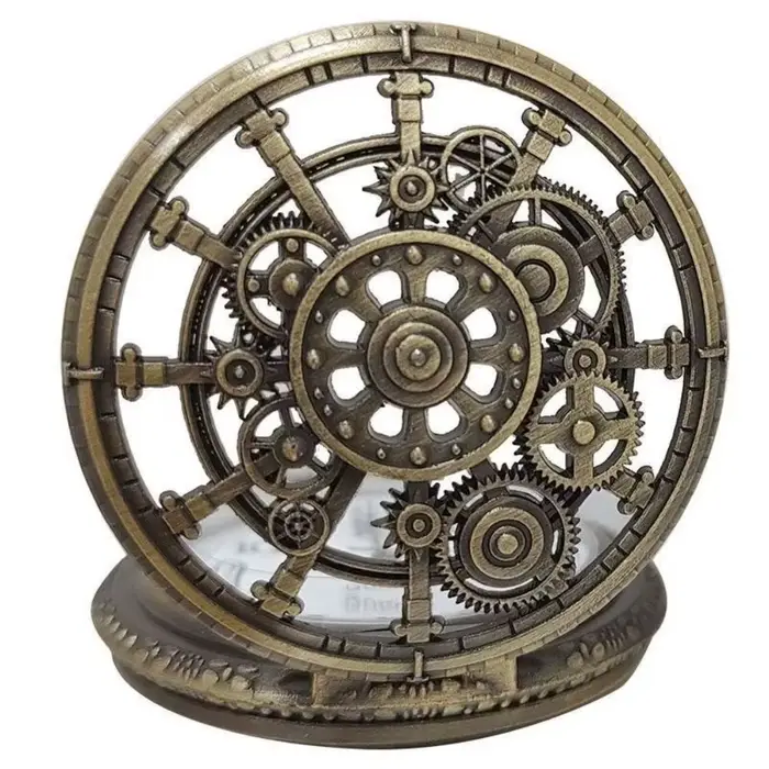 Montre de poche steampunk à quartz avec affichage à engrenages et cadran ajouré pour homme et femme occasions spéciales