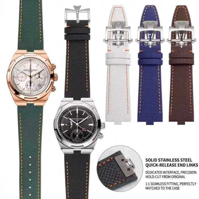 Bracelet de montre en caoutchouc FKM Sailcloth fait main pour Vacheron Constantin Overseas 4500V 5500V 7900V