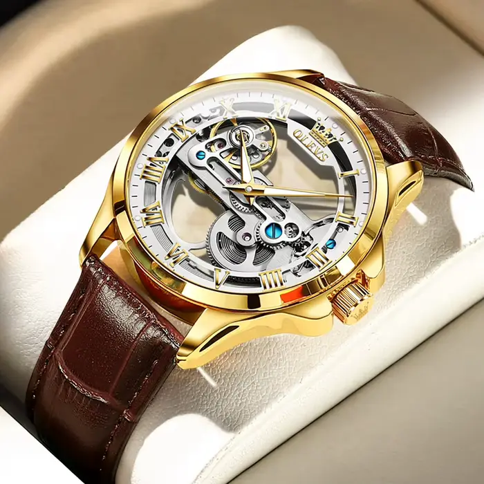 OLEVS-Montre-bracelet mécanique automatique étanche pour homme, volant d'inertie creux, bracelet en 
