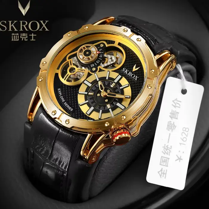 SKROX Style Punk grande taille double mouvements automatique homme montre Tourbillon étanche militaire terrain sport Silicone montres