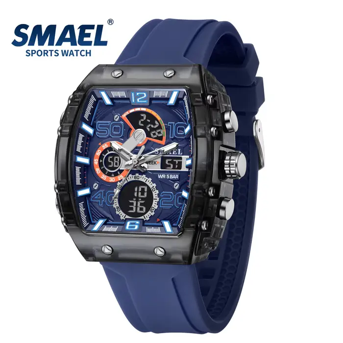SMAEL 8109 nouvelle montre pour hommes sport multifonctionnel 50M étanche double affichage LED veill