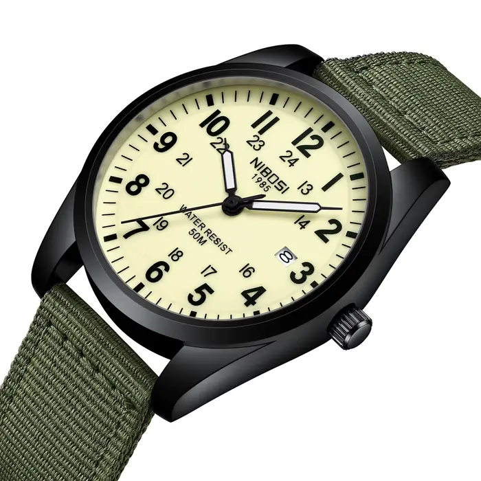 NIBOSI hommes montres aiguilles lumineuses horloge de luxe militaire sport calendrier Quartz montre-bracelet