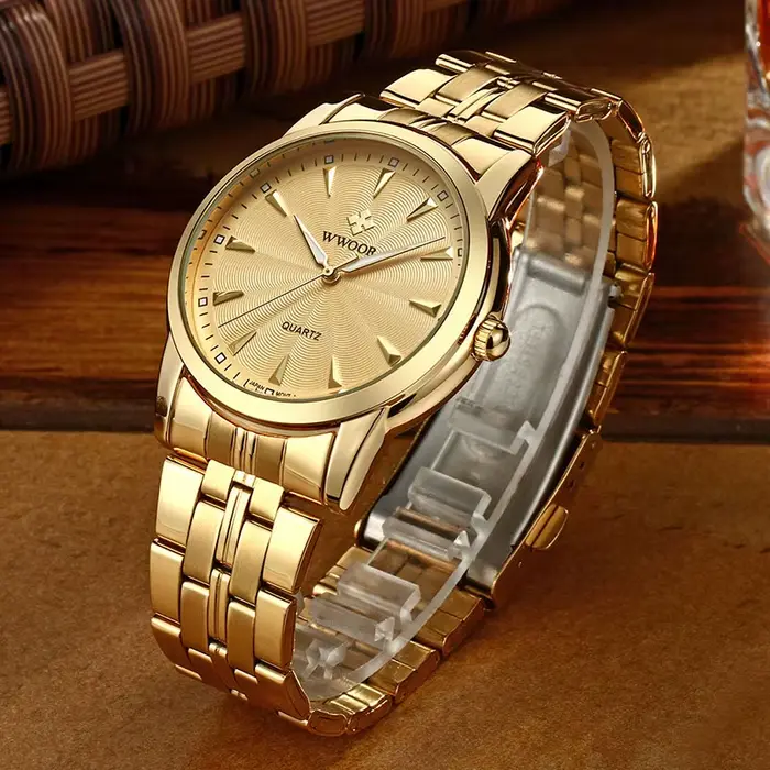 WWOOR 2025 hommes montre haut de gamme de luxe mode or acier inoxydable décontracté Quartz Simple étanche montres Relogio Masculino