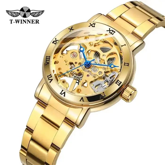 Montre T-Winner en or rose avec ventilation manuelle pour femmes mode et décontracté pour diverses occasions et activités quotidiennes