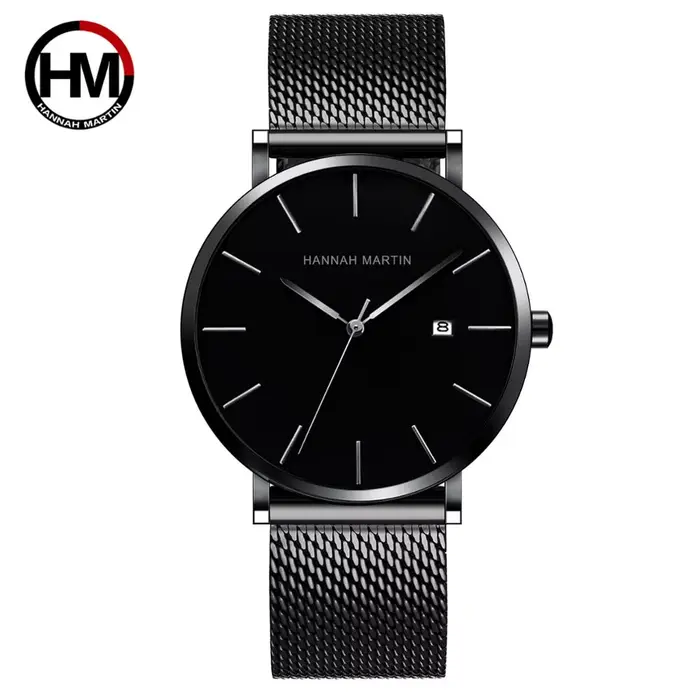 Japon Quartz calendrier mouvement Ultra mince classique doré noir bracelet en acier inoxydable étanche hommes Top marque montres de luxe