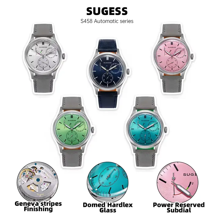 Montre SUGESS S458 en acier inoxydable avec mouvement Seagull ST1787, résistante à l'eau, pour homme, élégante et polyvalente occasions