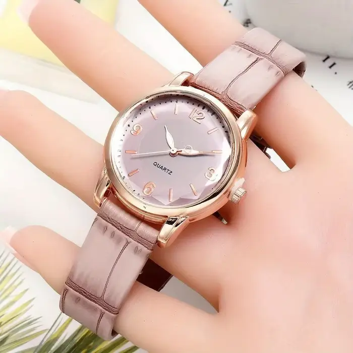 Montre à quartz avec pointeur rond pour femme