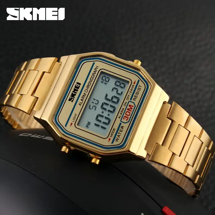 SKMEI-Montre rétro pour hommes d'affaires, électronique, étanche, à la mode, avec bande fine, numérique