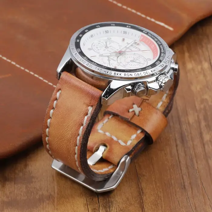 Bracelet de montre Vintage en cuir véritable fait à la main pour hommes