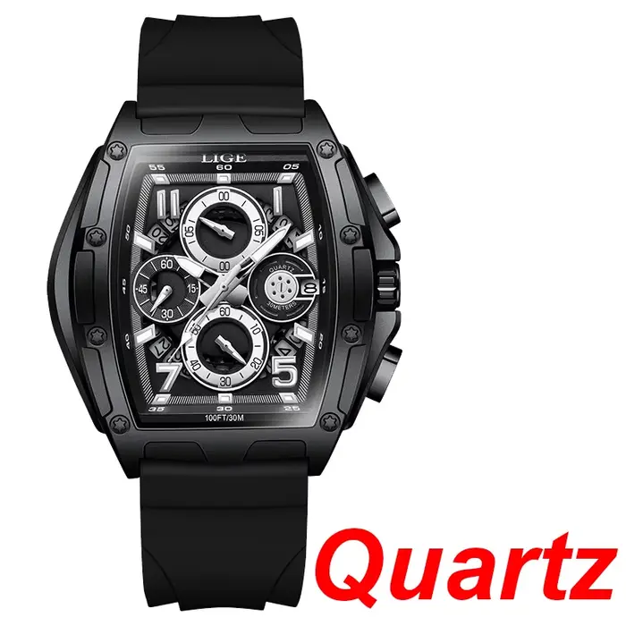 LIGE Nouvelles montres automatiques squelette pour hommes, décontractées, professionnelles, en silic