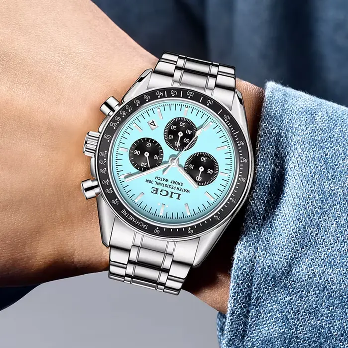 Montre homme LIGE acier inoxydable sport quartz avec chronographe et résistance à l'eau pour activités quotidiennes et sportives