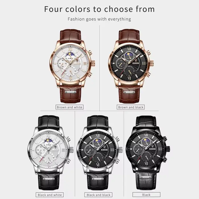 Montre à quartz en cuir marron étanche pour homme