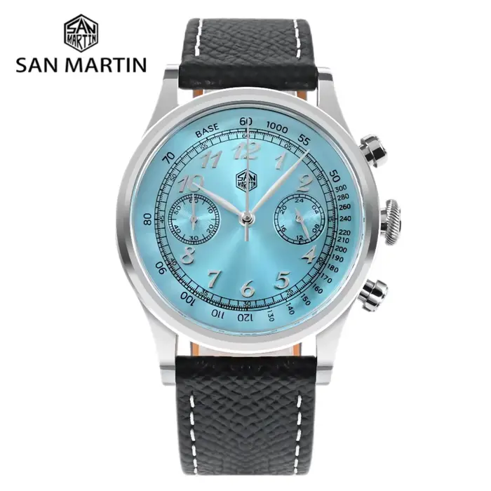San Martin 38mm VK64 montre à Quartz hommes Vintage chronographe montres robe arabe/romain indices 5Bar saphir SN0101JS-1/2