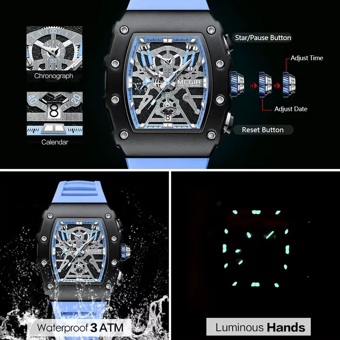 Montre-bracelet MEGIR Quartz avec Chronographe et Date Automatique pour Hommes Occasions Spéciales Robuste et Élégante