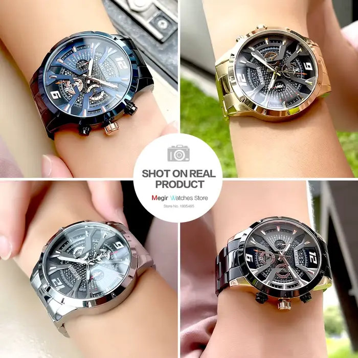 Montre à quartz dorée pour homme