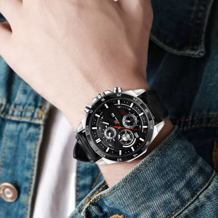 Montre en cuir noir Top marque Motorsport série 46mm grand Style militaire mouvement à Quartz calendrier décoratif