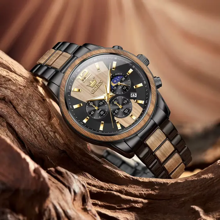 OLEVS montres pour hommes de luxe Original en bois Quartz montre-bracelet étanche lumineux Date montre pour homme Reloj Hombre