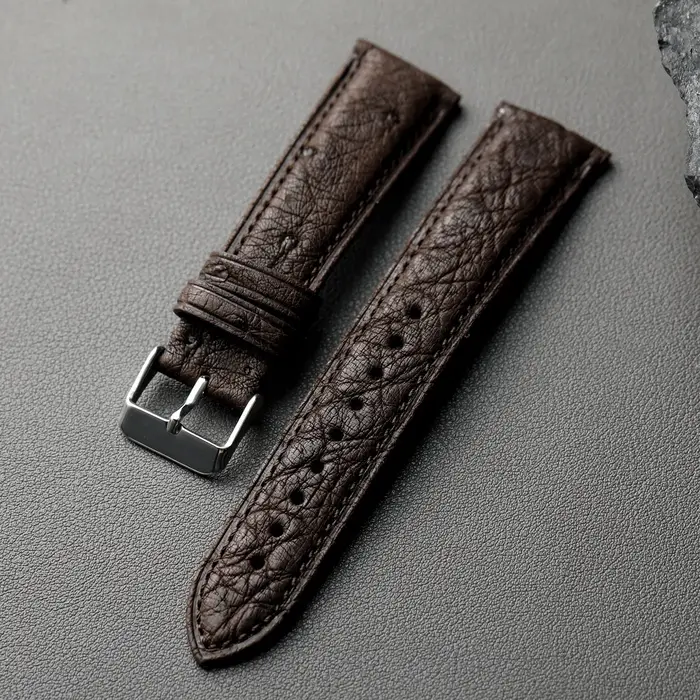 Bracelet en cuir d'autruche fait main pour montre traditionnelle, 18 19 20 22mm, rétro, noir, marron, bleu, unisexe, pour homme et femme