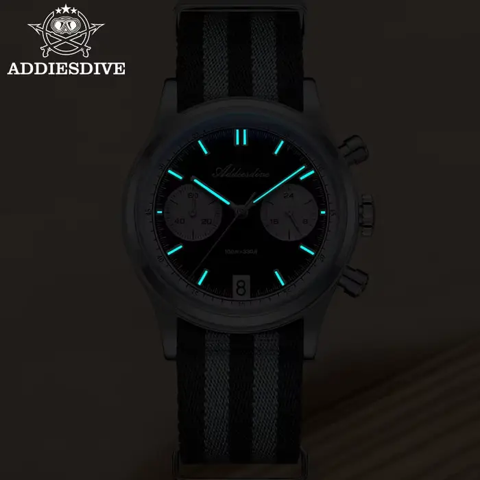 ADDIESDIVE Top marque homme montre BGW9 Super lumineux 10Bar étanche bulle miroir verre VK64 chronographe Quartz acier montre-bracelet