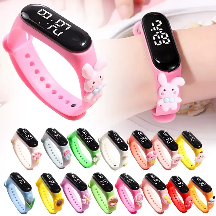 Montre intelligente multicolore pour enfants design numérique bracelet silicone ajustable pour filles et garçons occasions spéciales