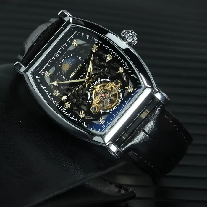 Montres automatiques mécaniques squelette glacées AOKULASIC Tourbillon pour hommes